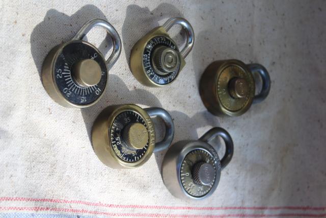 photo of lot vintage Dudley & Master combination padlocks, Champ school gym locker lock #8