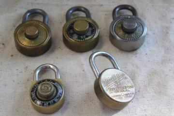 catalog photo of lot vintage Dudley & Master combination padlocks, Champ school gym locker lock