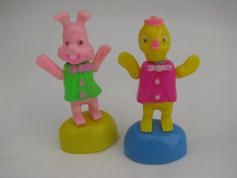 photo of lot vintage Easter basket toys, push puppets, spring bobble critters #5