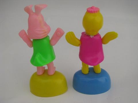 photo of lot vintage Easter basket toys, push puppets, spring bobble critters #6