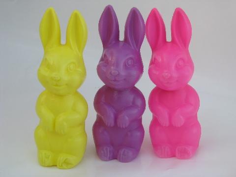 photo of lot vintage Easter bunny candy containers, plastic 'chocolate' rabbit #2