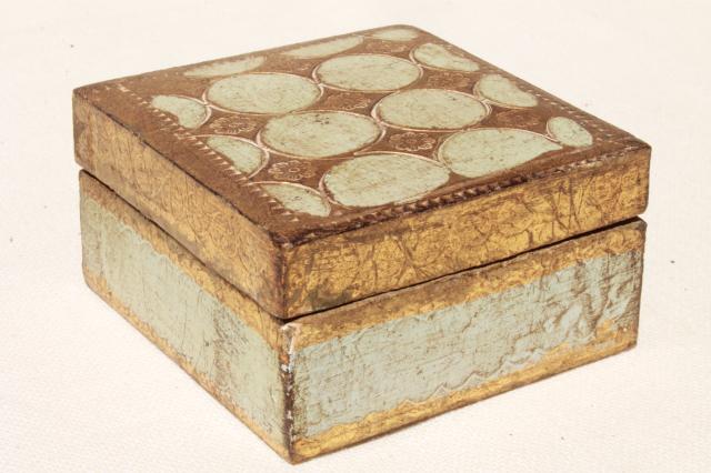 photo of lot vintage Florentine gold wood boxes, ornate gilt trinket box collection #2