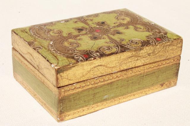 photo of lot vintage Florentine gold wood boxes, ornate gilt trinket box collection #7