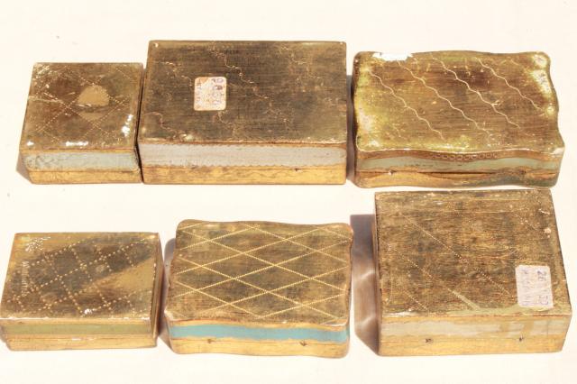 photo of lot vintage Florentine gold wood boxes, ornate gilt trinket box collection #14