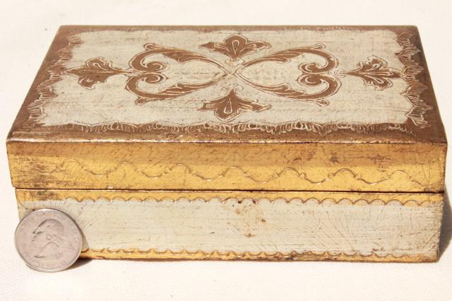 photo of lot vintage Florentine gold wood boxes, ornate gilt trinket box collection #16