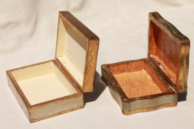 photo of lot vintage Florentine gold wood boxes, ornate gilt trinket box collection #19