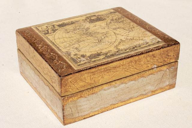 photo of lot vintage Florentine gold wood boxes, ornate gilt trinket box collection #20