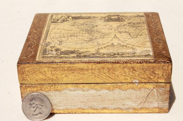 photo of lot vintage Florentine gold wood boxes, ornate gilt trinket box collection #21