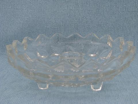 photo of lot vintage Fostoria American pattern cube glass dishes, flower bowl #4