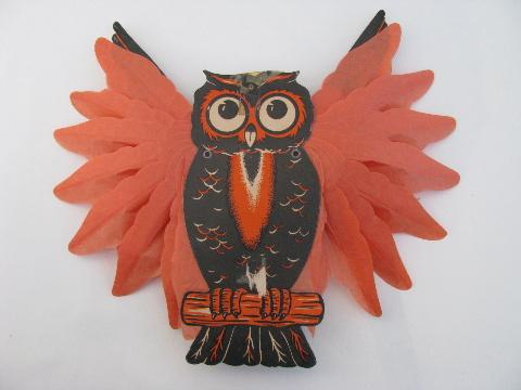 photo of lot vintage Halloween paper decorations, scarecrow and owl #2