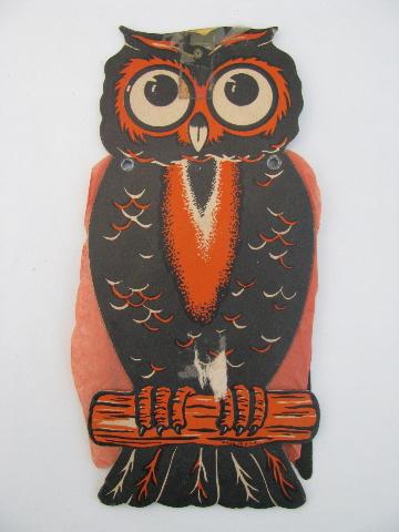 photo of lot vintage Halloween paper decorations, scarecrow and owl #3