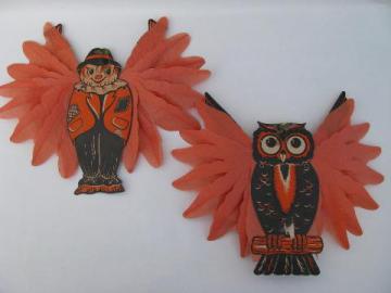 catalog photo of lot vintage Halloween paper decorations, scarecrow and owl