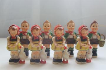 lot vintage Hong Kong plastic figurines, Hummels children, goose girl & boy