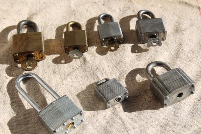 photo of lot vintage Master Lock padlocks, brass & hardened steel locks some keys #1