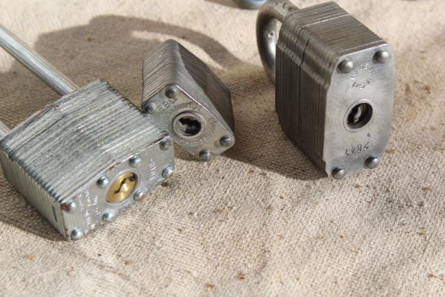 photo of lot vintage Master Lock padlocks, brass & hardened steel locks some keys #2