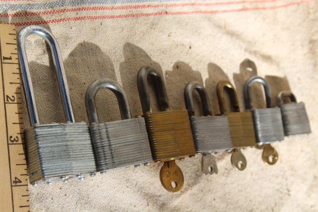 photo of lot vintage Master Lock padlocks, brass & hardened steel locks some keys #3