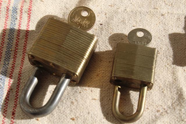 photo of lot vintage Master Lock padlocks, brass & hardened steel locks some keys #4