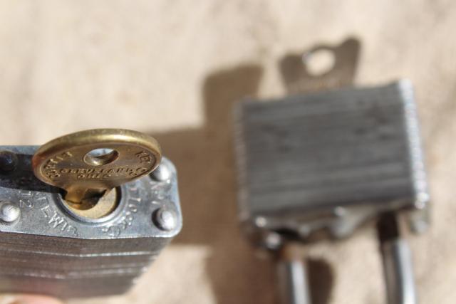 photo of lot vintage Master Lock padlocks, brass & hardened steel locks some keys #7