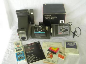 catalog photo of lot vintage Polaroid land cameras, Big Shot portrait, Square Shooter etc.