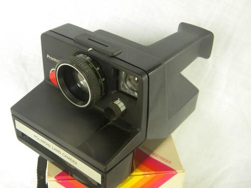 photo of lot vintage Polaroid land cameras, Pronto! RF, rainbow One Step and flash #3