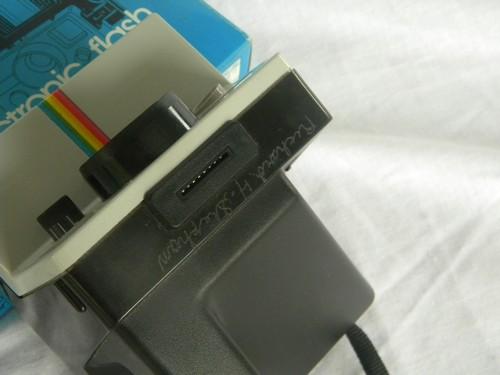 photo of lot vintage Polaroid land cameras, Pronto! RF, rainbow One Step and flash #7