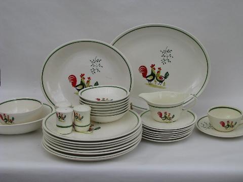 photo of lot vintage Steubenville Horizon rooster pattern pottery dinnerware #1