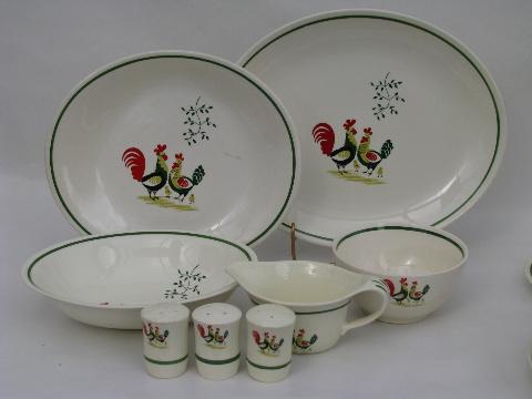 photo of lot vintage Steubenville Horizon rooster pattern pottery dinnerware #2