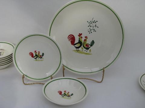 photo of lot vintage Steubenville Horizon rooster pattern pottery dinnerware #3