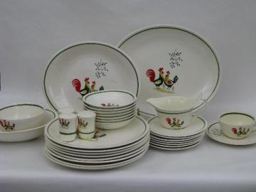 catalog photo of lot vintage Steubenville Horizon rooster pattern pottery dinnerware