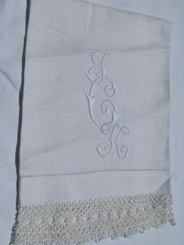 photo of lot vintage antique whitework linen damask & cotton towels, crochet & tatted lace #3