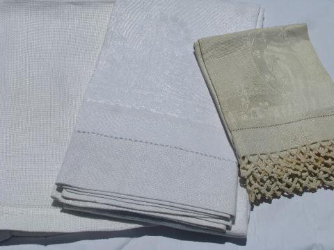 photo of lot vintage antique whitework linen damask & cotton towels, crochet & tatted lace #6