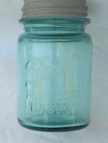 photo of lot vintage aqua blue glass Ball mason fruit jars/canisters, zinc lids #2