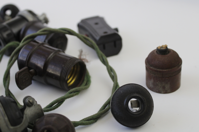 photo of lot vintage bakelite electrical parts lamp sockets, plugs, switches for industrial lighting etc  #5