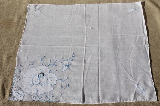 photo of lot vintage blue & white wedding / bride's hankies, Swiss embroidery & Madeira handkerchiefs #9