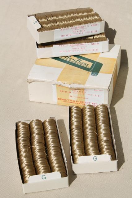lot vintage bobbin thread spools, champagne colored silky nylon thread ...