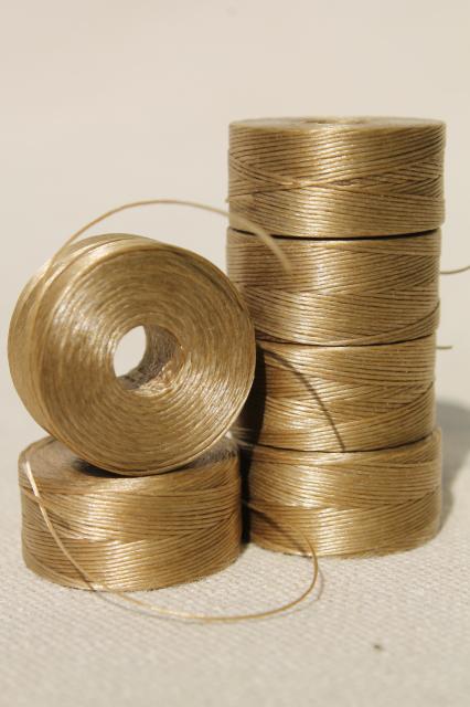 lot vintage bobbin thread spools, champagne colored silky nylon thread ...