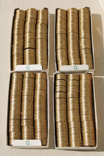 lot vintage bobbin thread spools, champagne colored silky nylon thread ...