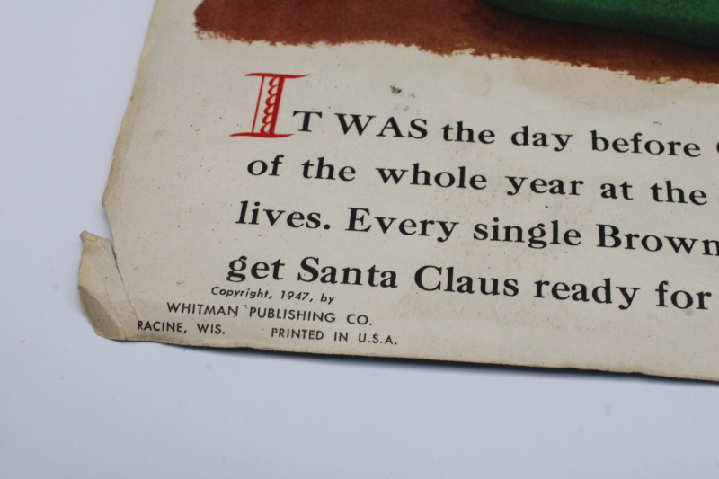 photo of lot vintage books fuzzy wuzzy flocked Santa Claus, Night Before Christmas coloring book #2