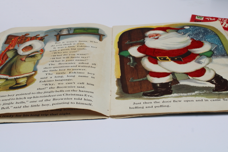 photo of lot vintage books fuzzy wuzzy flocked Santa Claus, Night Before Christmas coloring book #3