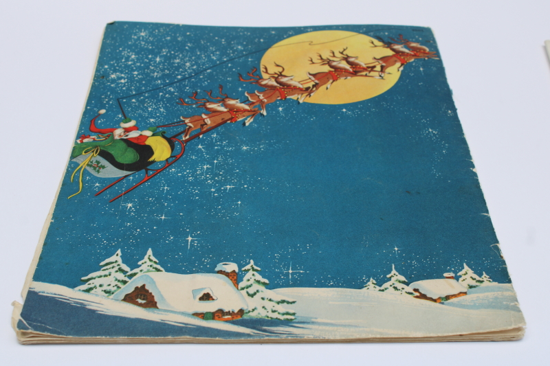 photo of lot vintage books fuzzy wuzzy flocked Santa Claus, Night Before Christmas coloring book #4