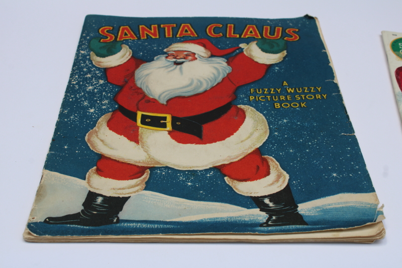 photo of lot vintage books fuzzy wuzzy flocked Santa Claus, Night Before Christmas coloring book #11