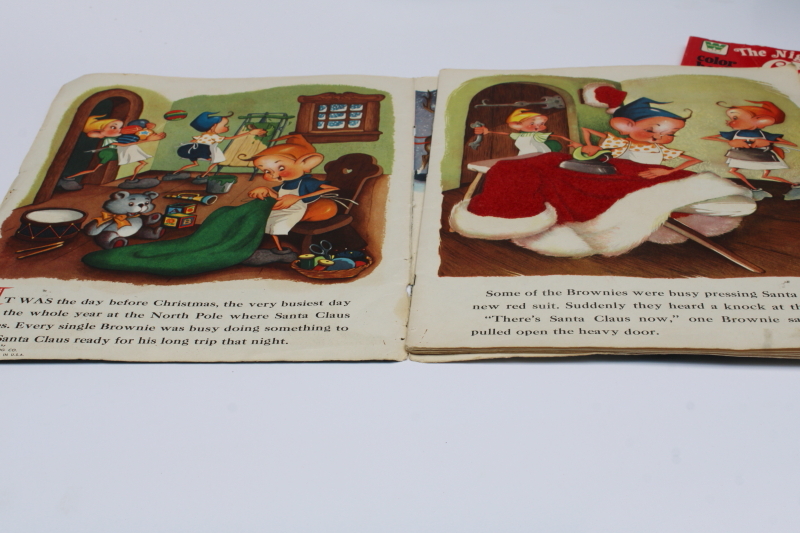 photo of lot vintage books fuzzy wuzzy flocked Santa Claus, Night Before Christmas coloring book #12