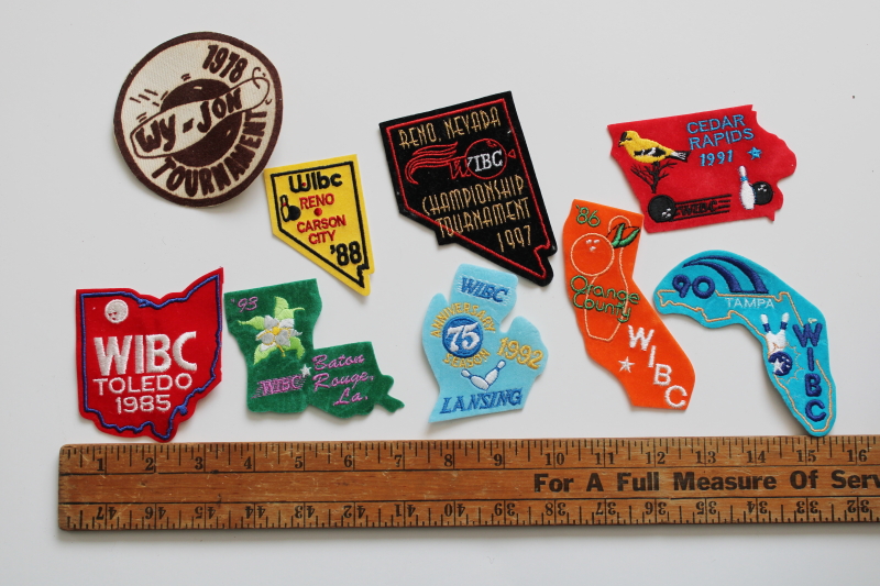 photo of lot vintage bowling patches, retro flocked badges state tournament souvenirs #2