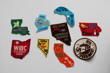 catalog photo of lot vintage bowling patches, retro flocked badges state tournament souvenirs 