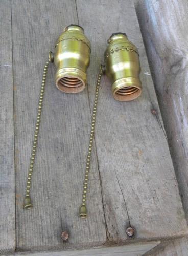 photo of lot vintage brass Hubbell sockets w/pull chains replacement lamp part #1