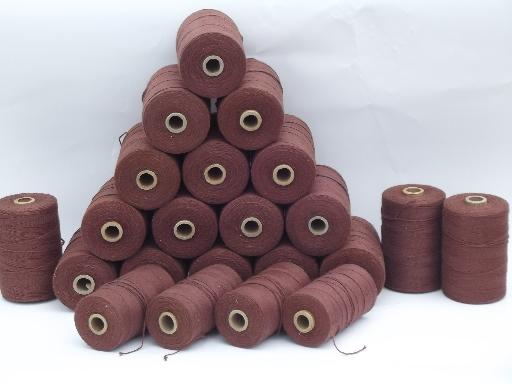photo of lot vintage brown cotton string rug thread, carpet warp weaving cord yarn #1