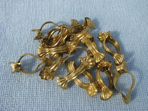 photo of lot vintage cafe curtain hooks, ornate brass clip rings drapery hardware #1