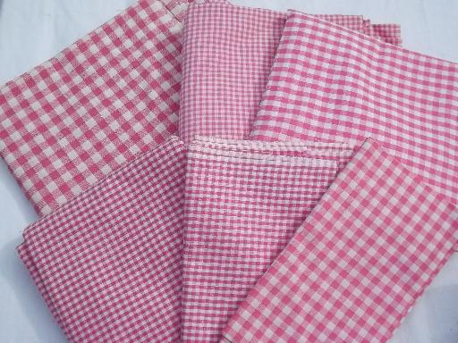 photo of lot vintage checked gingham apron fabric, all colors and sizes of checks #2