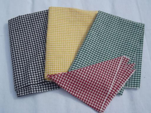 photo of lot vintage checked gingham apron fabric, all colors and sizes of checks #5