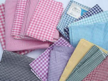 catalog photo of lot vintage checked gingham apron fabric, all colors and sizes of checks